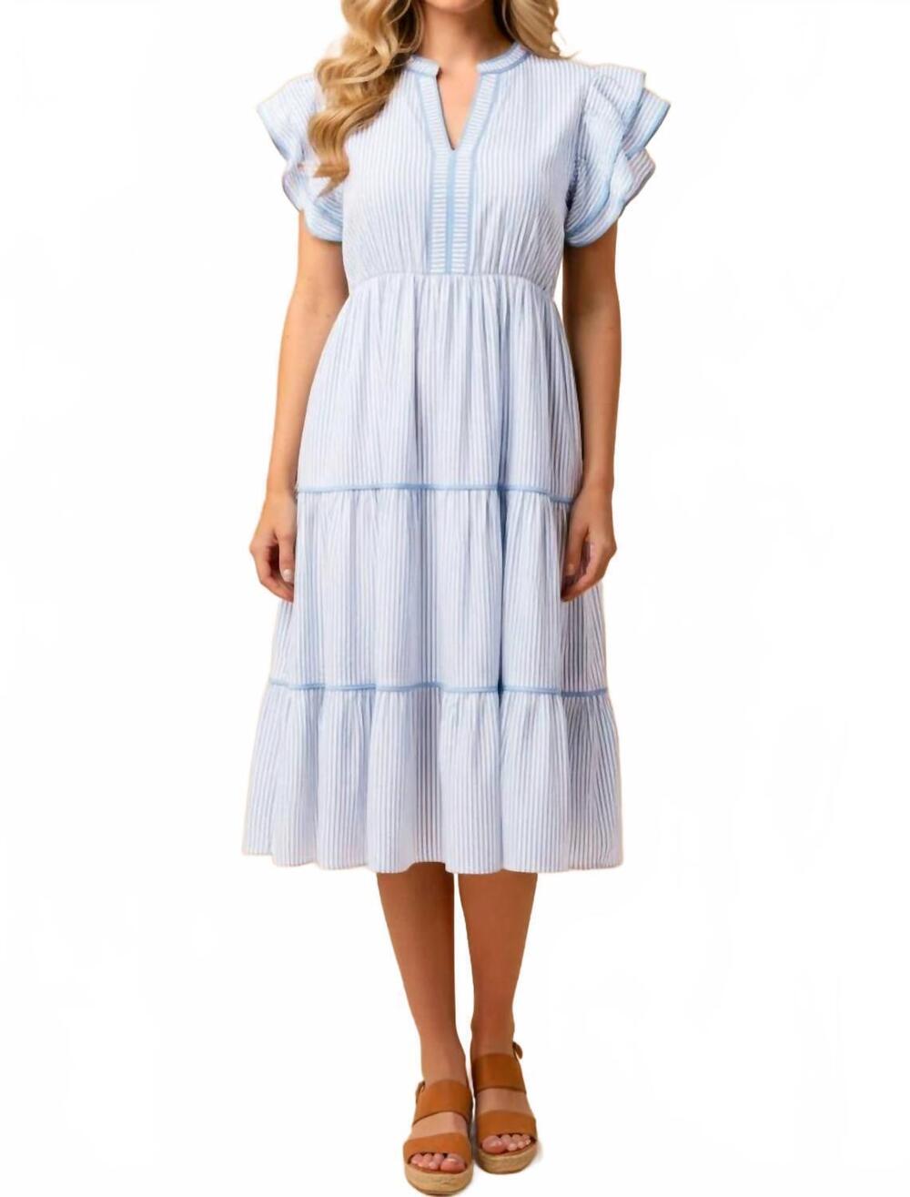 NEW HAYDEN LA hana pinstripe ruffle dress - plus in blue